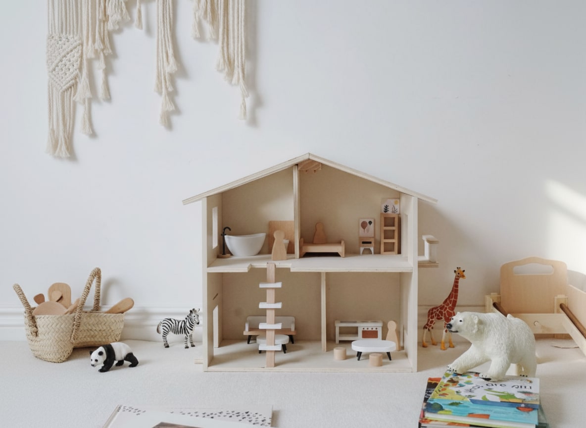 Drewniany domek dla lalek retro nunukids – zdjęcie 3