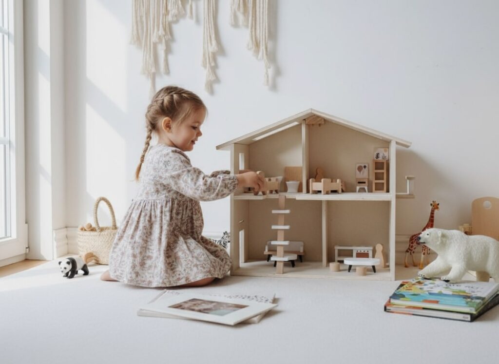 Drewniany domek dla lalek retro nunukids – zdjęcie 5