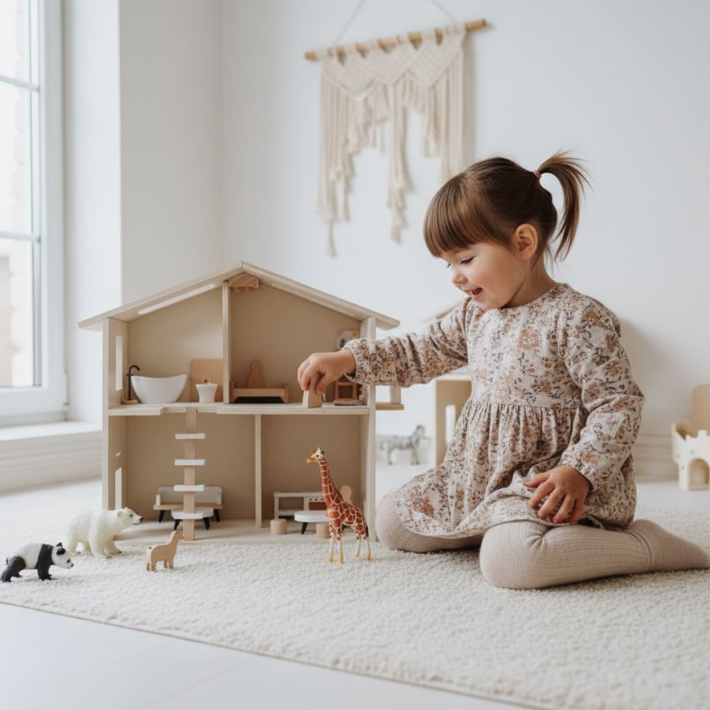 Drewniany domek dla lalek retro nunukids – zdjęcie 6
