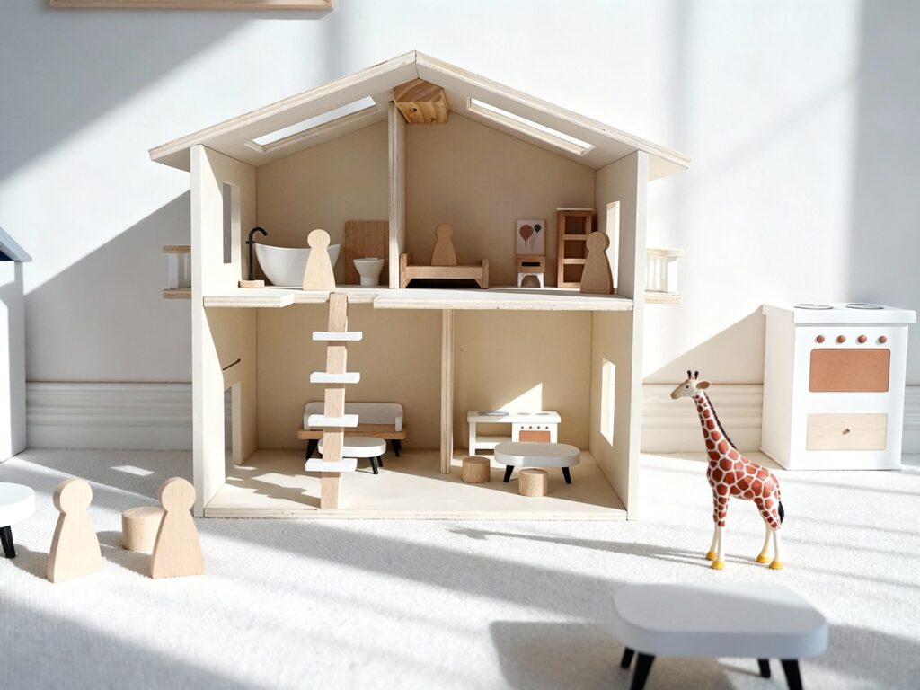 Drewniany domek dla lalek retro nunukids – zdjęcie 8