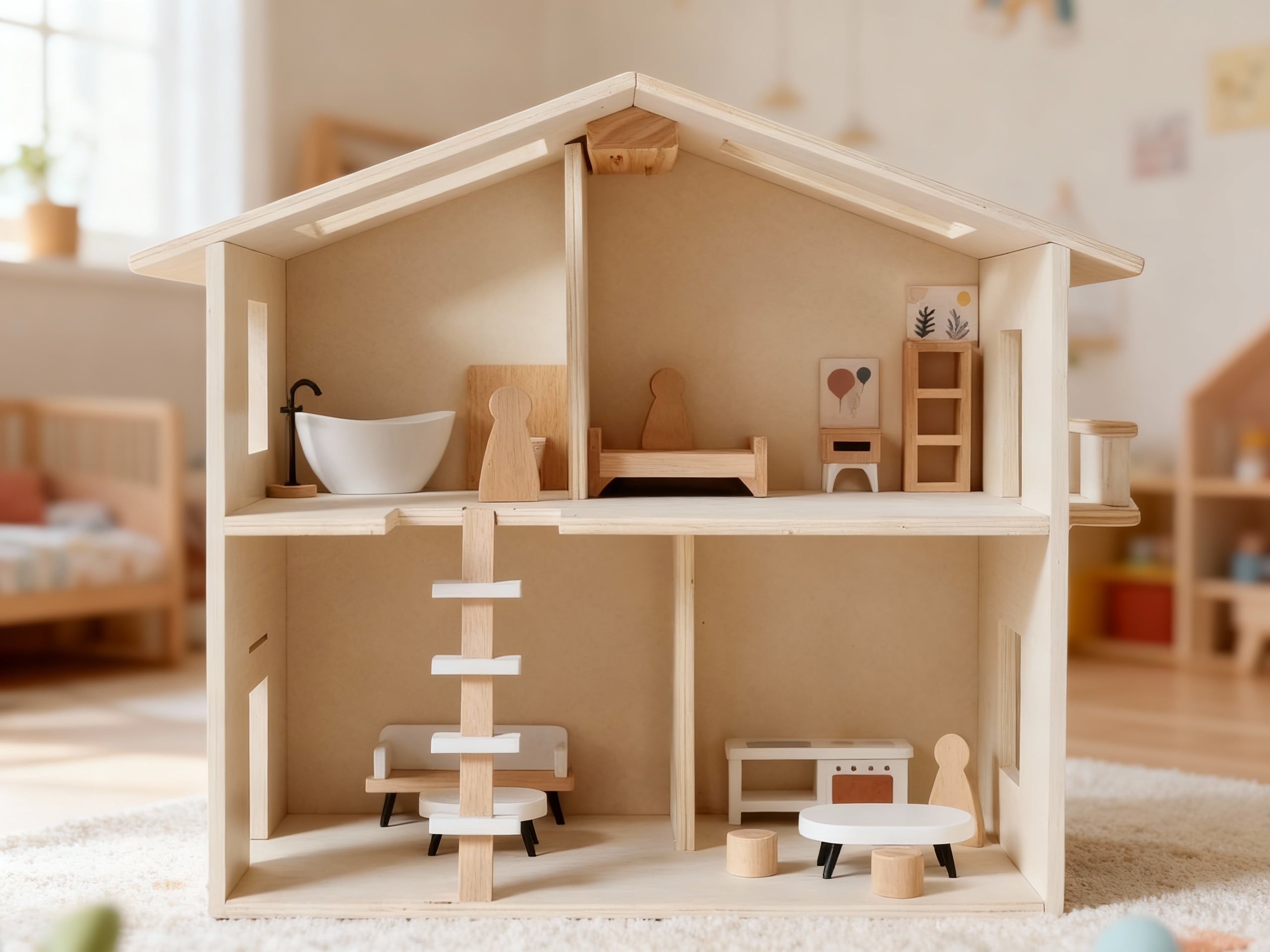 Drewniany domek dla lalek retro nunukids