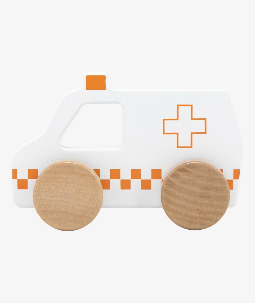 DREWNIANY SAMOCHODZIK AMBULANS TRYCO