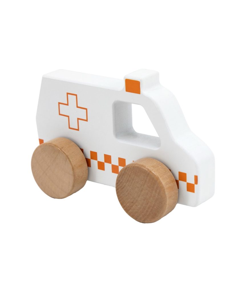 DREWNIANY SAMOCHODZIK AMBULANS TRYCO — widok 3