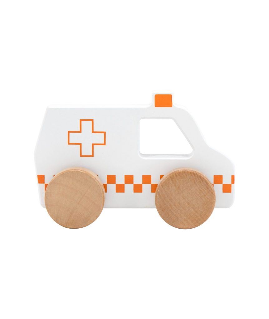 DREWNIANY SAMOCHODZIK AMBULANS TRYCO — widok 4