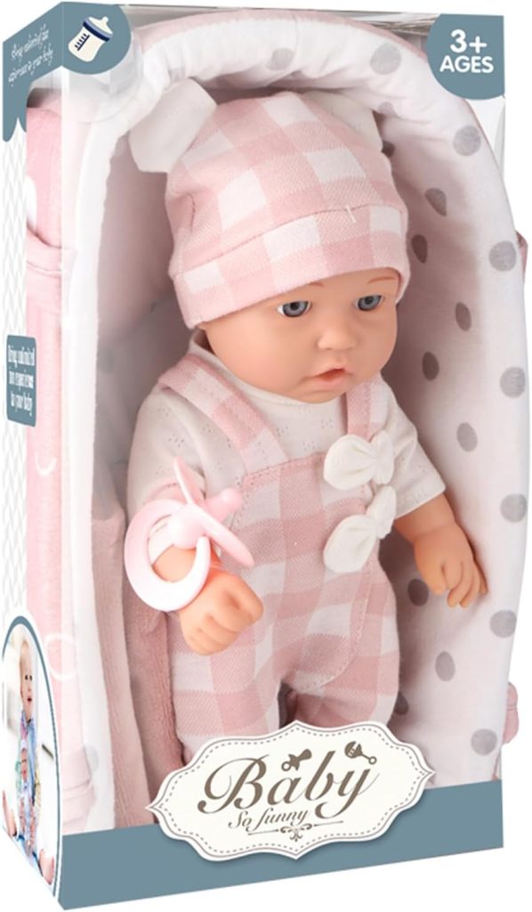Lalka bobas w nosidełku z czapeczką z uszami niemowlak 30cm — widok 10
