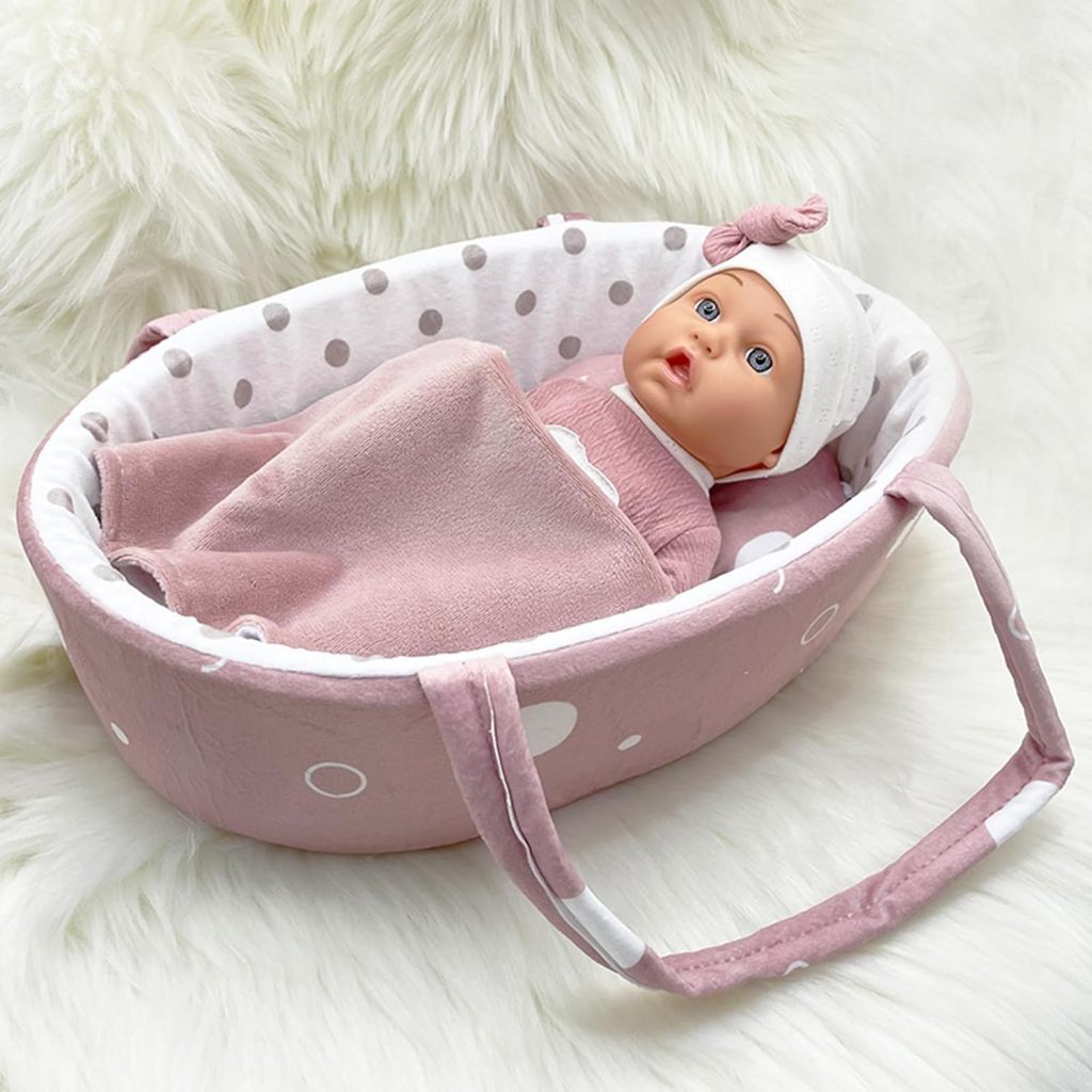 LALKA BOBAS W NOSIDEŁKU Z CZAPECZKĄ Z KOKARDKĄ NIEMOWLAK 30CM — widok 5