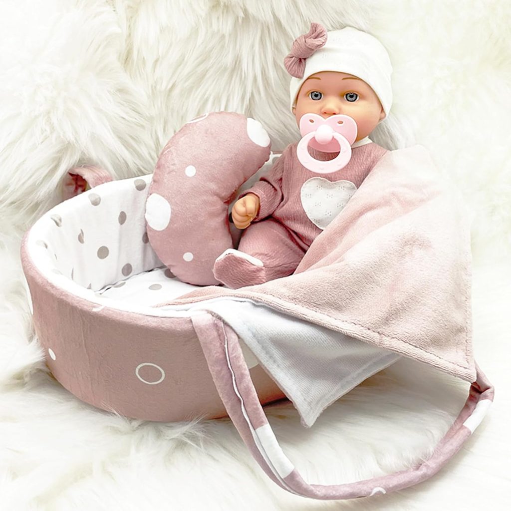 LALKA BOBAS W NOSIDEŁKU Z CZAPECZKĄ Z KOKARDKĄ NIEMOWLAK 30CM — widok 3