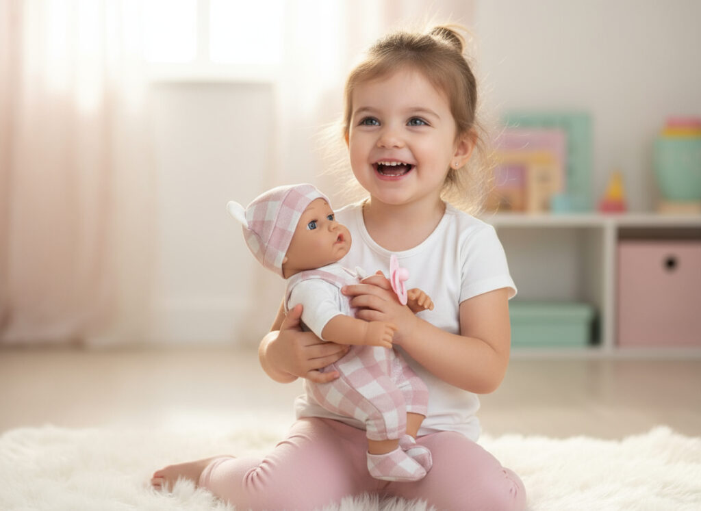 Lalka bobas w nosidełku z czapeczką z uszami niemowlak 30cm — widok 6
