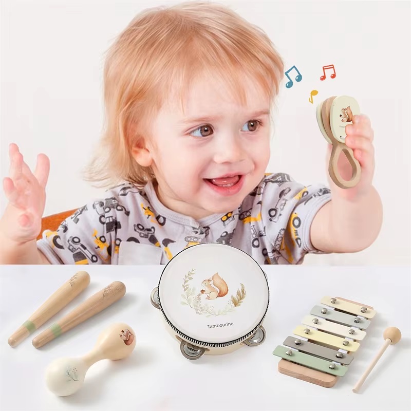 MAŁY ZESTAW MUZYCZNY MONTESSORI - DREWNIANE INSTRUMENTY DLA DZIECI — widok 3
