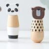 Drewniane figurki zwierząt: panda, miś, małpka i tygrys – zdjęcie 1
