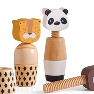 Drewniane figurki zwierząt: panda, miś, małpka i tygrys – zdjęcie 2